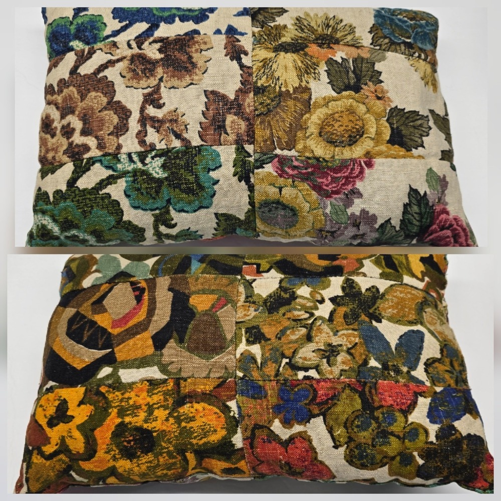 Vintage MCM Patchwork Floral Pillow Reversible Lumbar 60s 70s Modern Hip